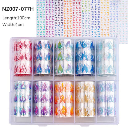 100 Patterns Animal Nail Foils 10ROLLS BOXED Transfer Paper Stickers Sliders DIY Water Marble Boxed Nail Foil NZ-1H