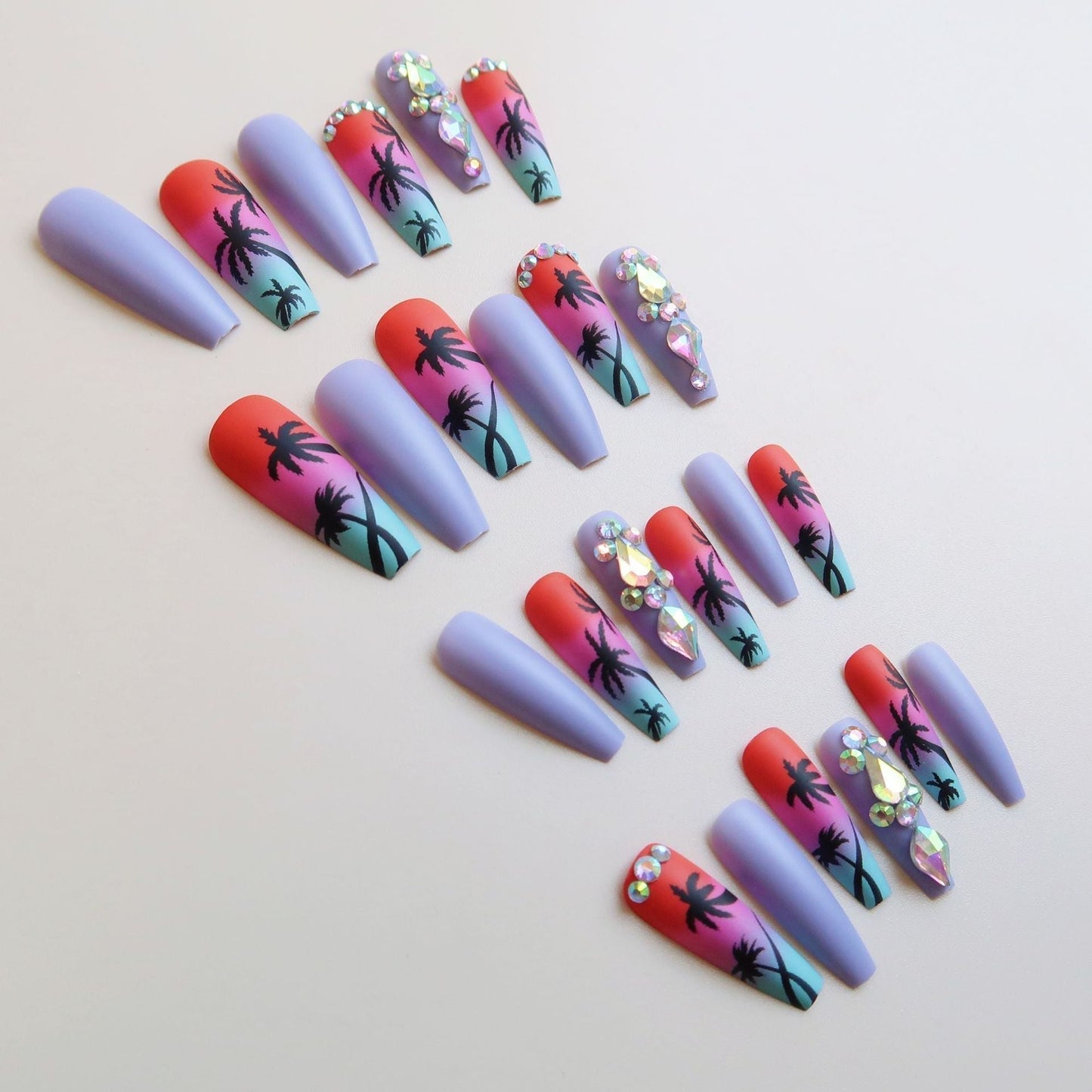 3D fake nails accessories Tropical Coconut Tree designs long french coffin tips faux ongles press on false acrylic nail supplies