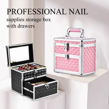 Portable Makeup Box Eloy Make Up Train Case Manicure Polish Storage Organzier Beauty Suitcase With Mirror Drawer for Nail Tech