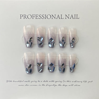 346-360 Number Purple Elf Handmade Fake Nails With Glue Professional Wearable French Advanced Ballet Press On Nails With Brick