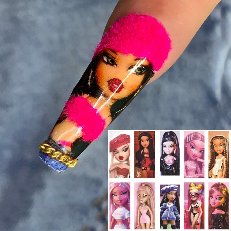 1pcs Sticulante de diseño de muñecas 3D para uñas Girl de dibujos animados autoadhesivos Sliders Series de personajes Decedentes de arte de uñas Diy