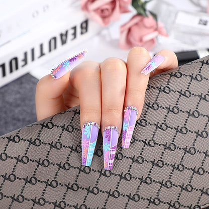 3D fake nails set accessories colorful flowers long french coffin wearing tips faux ongles press on acrylic false nail supplies