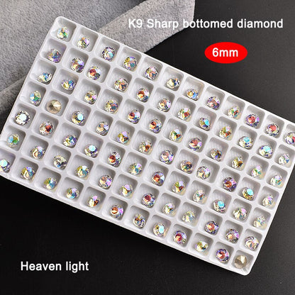 6mm Pointed Bottom Stacked Diamond Shi Yue Face Nail Art Rhinestone K9 Crystal Glass 3D Manicure DIY Decoration Accessories