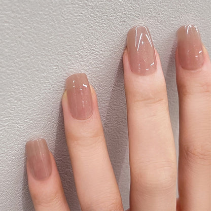 24Pcs Short Square False Nails with Jelly Adhesive Glitter Gradient Design Detachable Fake Fingernails Full Cover Press on Nails