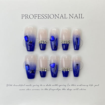 346-360 Number Purple Elf Handmade Fake Nails With Glue Professional Wearable French Advanced Ballet Press On Nails With Brick