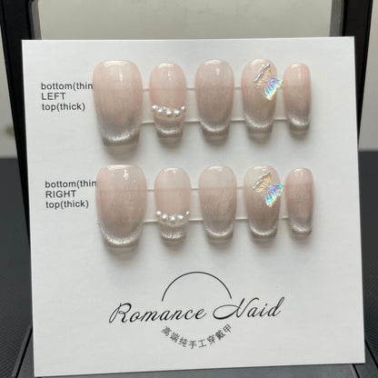 1-15 Number Advanced Handmade Press On Nails With Rhinestones Ballerina Professional Wearable Fake Nails Japanese Y2K Nail Art