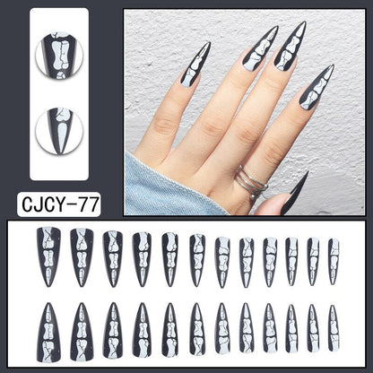 24P Halloween White Ghost Spooky Pumpkin Wearing False Nails Full Coverage Coffin Press on Nails Long Ballet Artifical Fake Nail